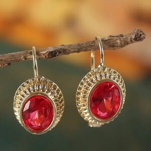 Women's Red Oval Gemstone Earrings. NWT.